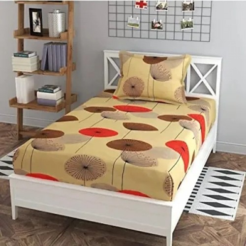 160 Tc Glace Cotton Printed Flat Single Bedsheet With 1 Pillow Cover