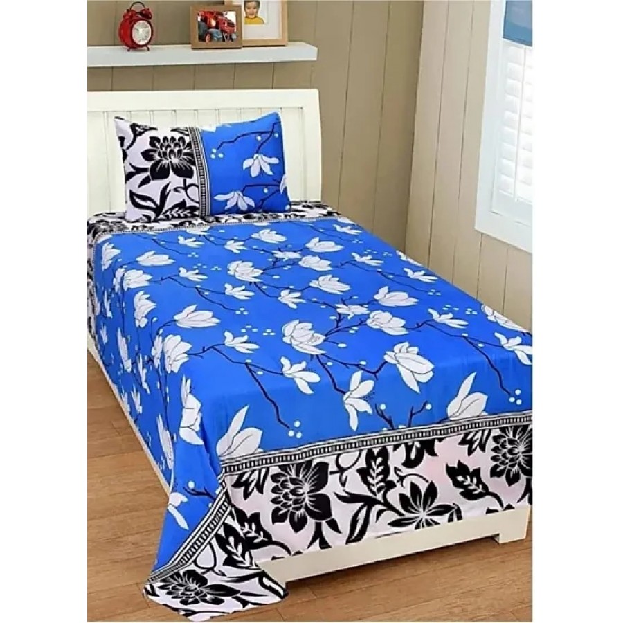 Beautiful Blue Polycotton Single Bedsheet With Pillow Cover