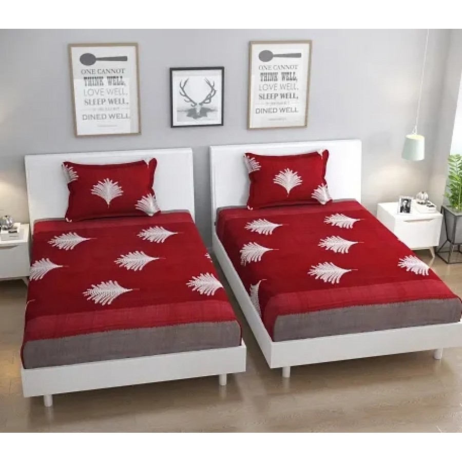 Comfortable Cotton 3D Printed Two Single Bedsheets With Two Pillow Covers