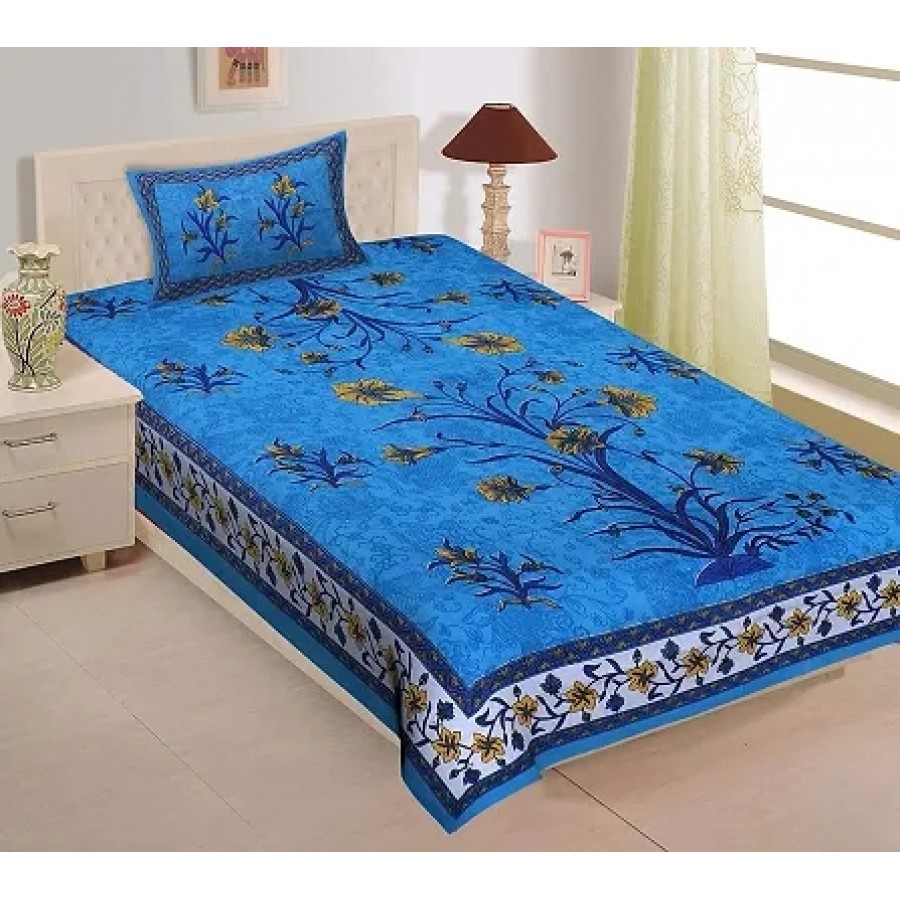 Comfortable Cotton Jaipuri Printed Single Bedsheet with One Pillow Cover