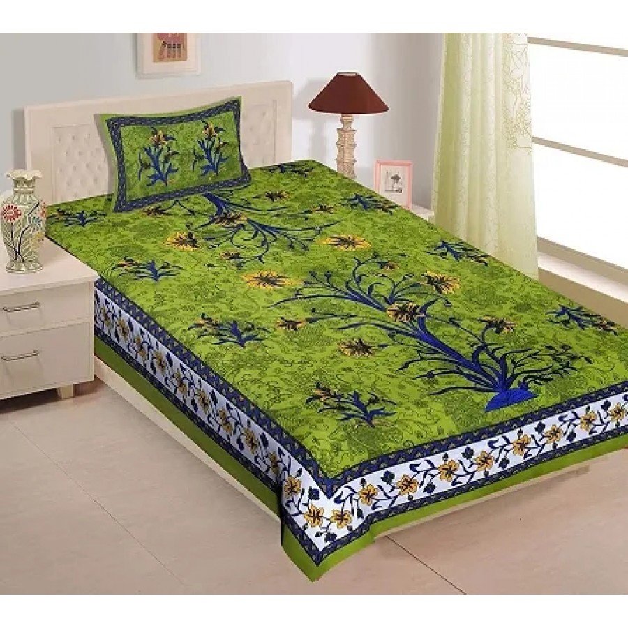 Comfortable Cotton Jaipuri Printed Single Bedsheet with One Pillow Cover