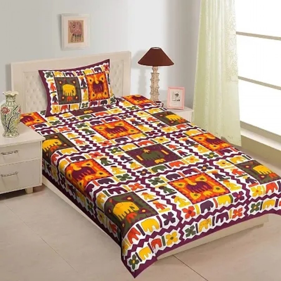 Comfortable Cotton Printed Single Bedsheet with One Pillow Covers