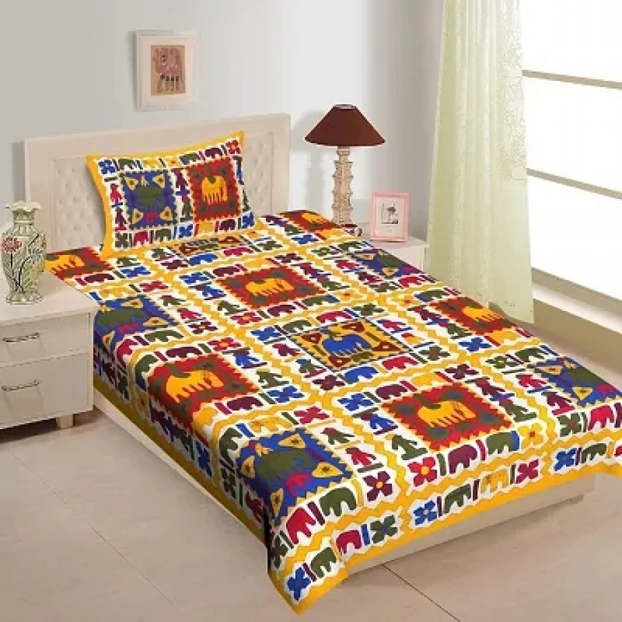 Comfortable Cotton Printed Single Bedsheet with One Pillow Covers