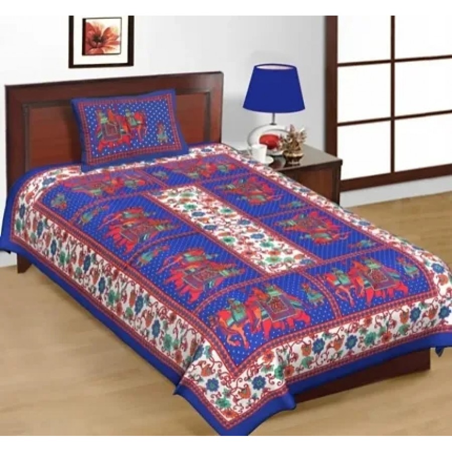 Comfortable Cotton Printed Single Bedsheet with One Pillow Covers