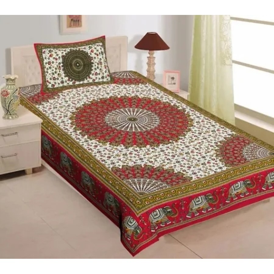 Comfortable Cotton Printed Single Bedsheet with One Pillow Covers