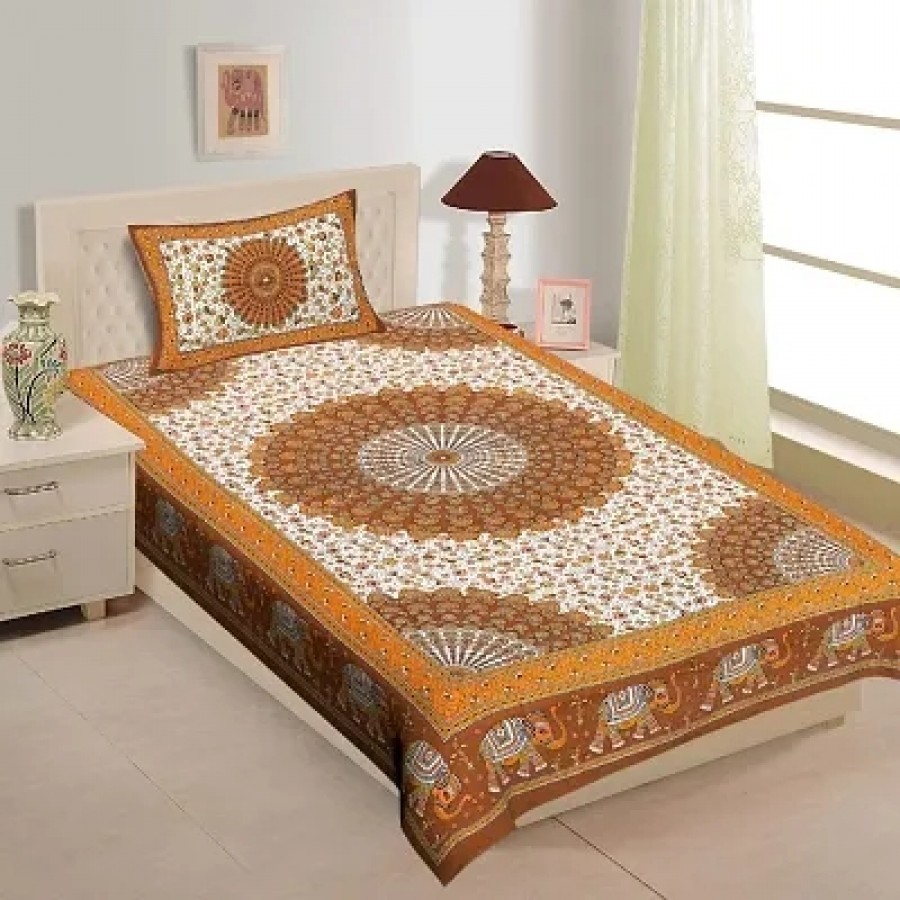 Comfortable Cotton Printed Single Bedsheet with One Pillow Covers