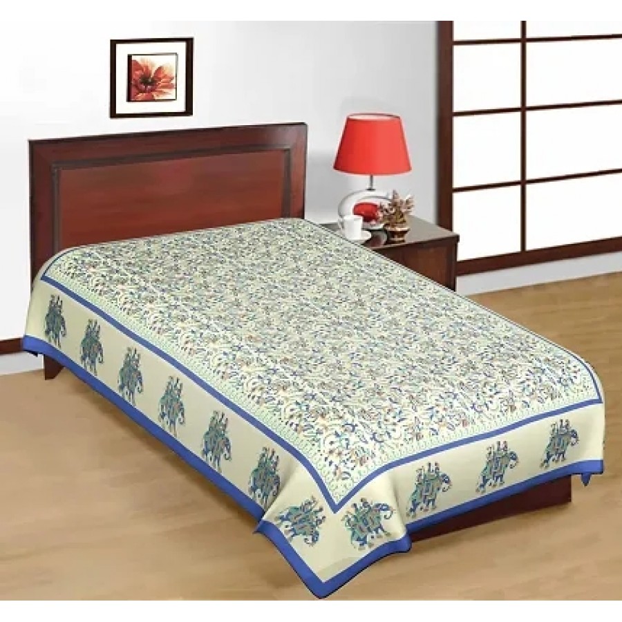 Designer Blue Cotton Printed Single Bedsheet