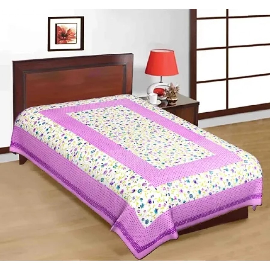 Designer Purple Cotton Printed Single Bedsheet