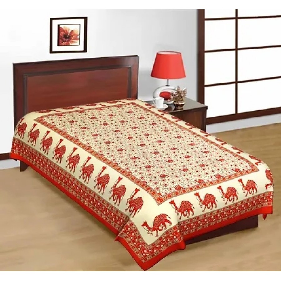 Designer Red Cotton Printed Single Bedsheet