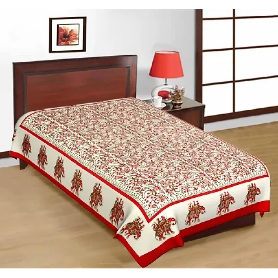 Designer Red Cotton Printed Single Bedsheet