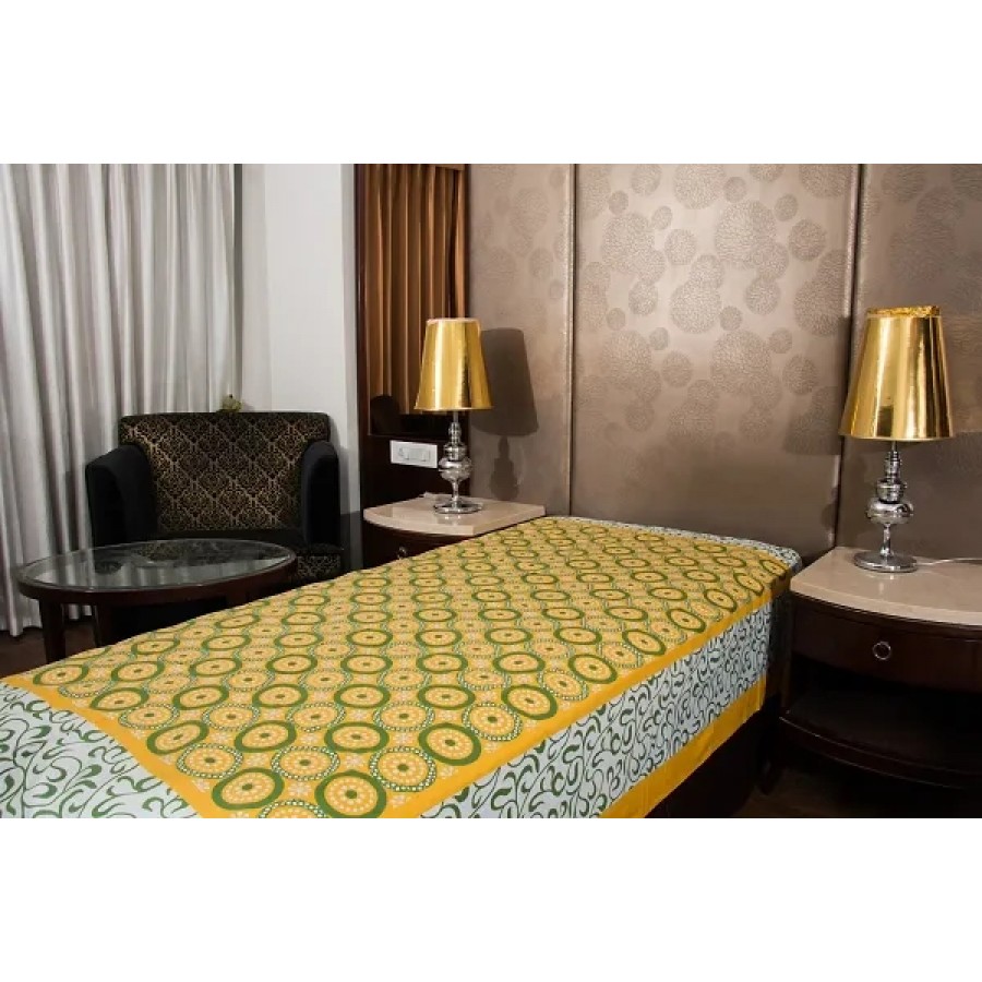 Designer Yellow Cotton Printed Single Bedsheet