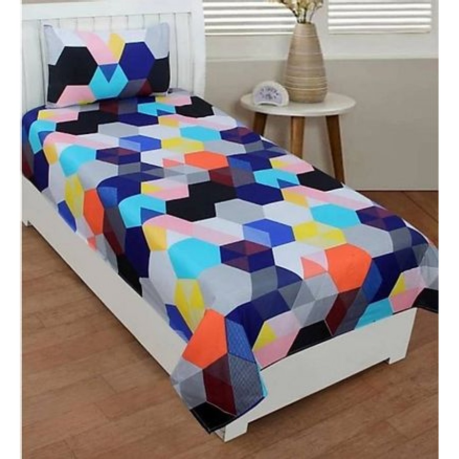 Fabulous Polycotton Abstract Single Bedsheet With One Pillow Cover