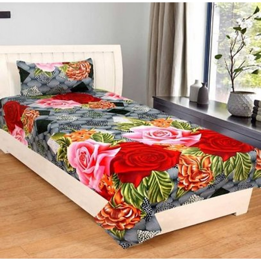 Fabulous Polycotton Abstract Single Bedsheet With One Pillow Cover