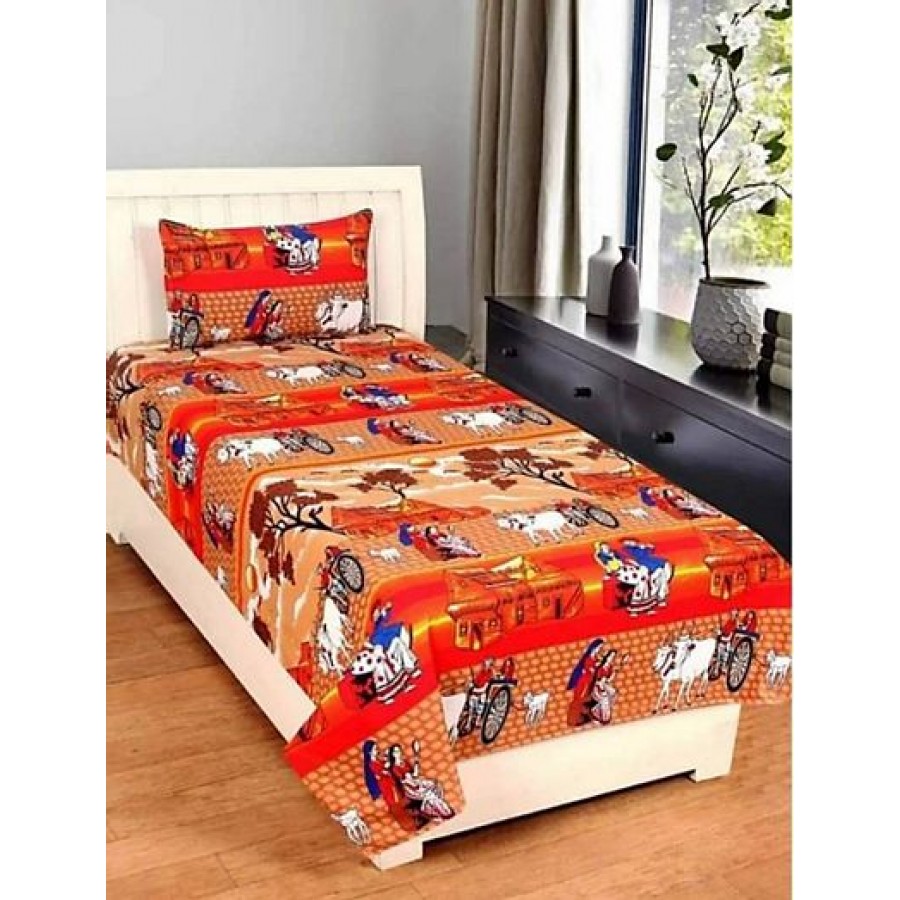 Fabulous Polycotton Abstract Single Bedsheet With One Pillow Cover