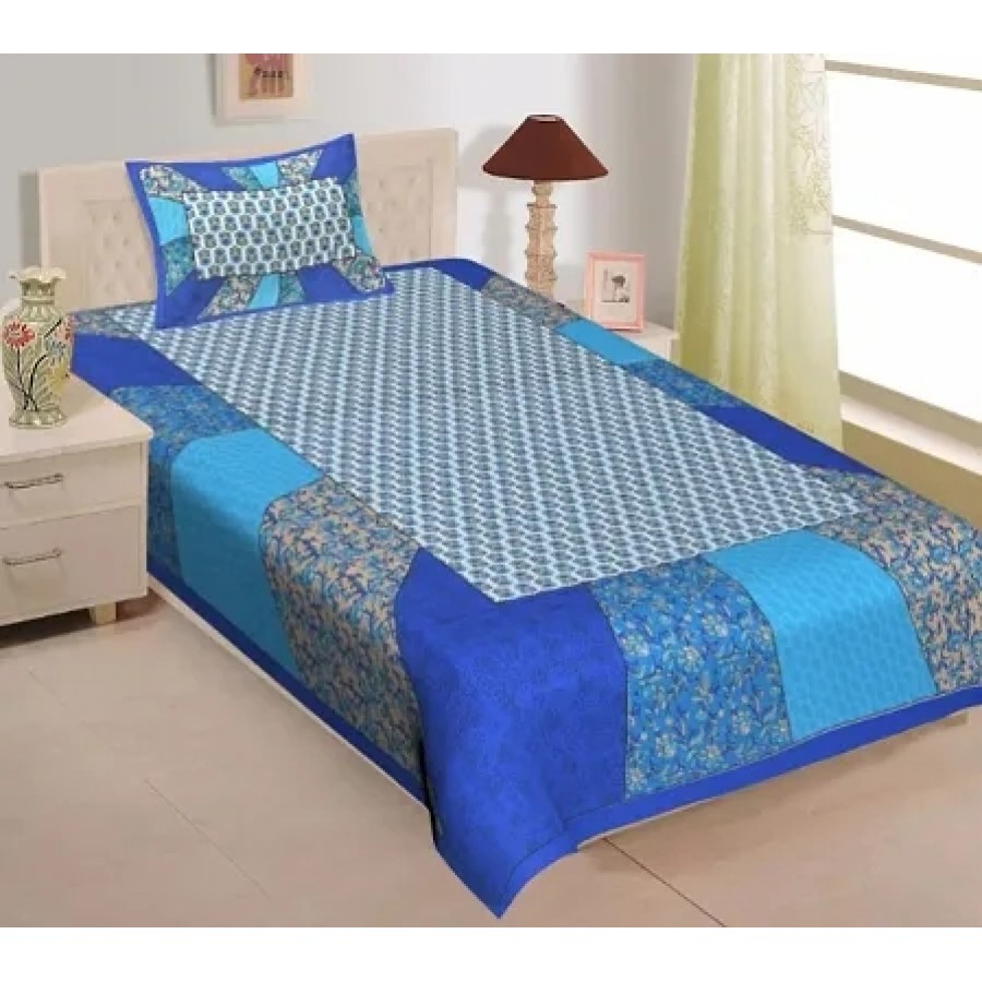 Fancy Cotton Single Bedsheets With 1 Pillow Cover