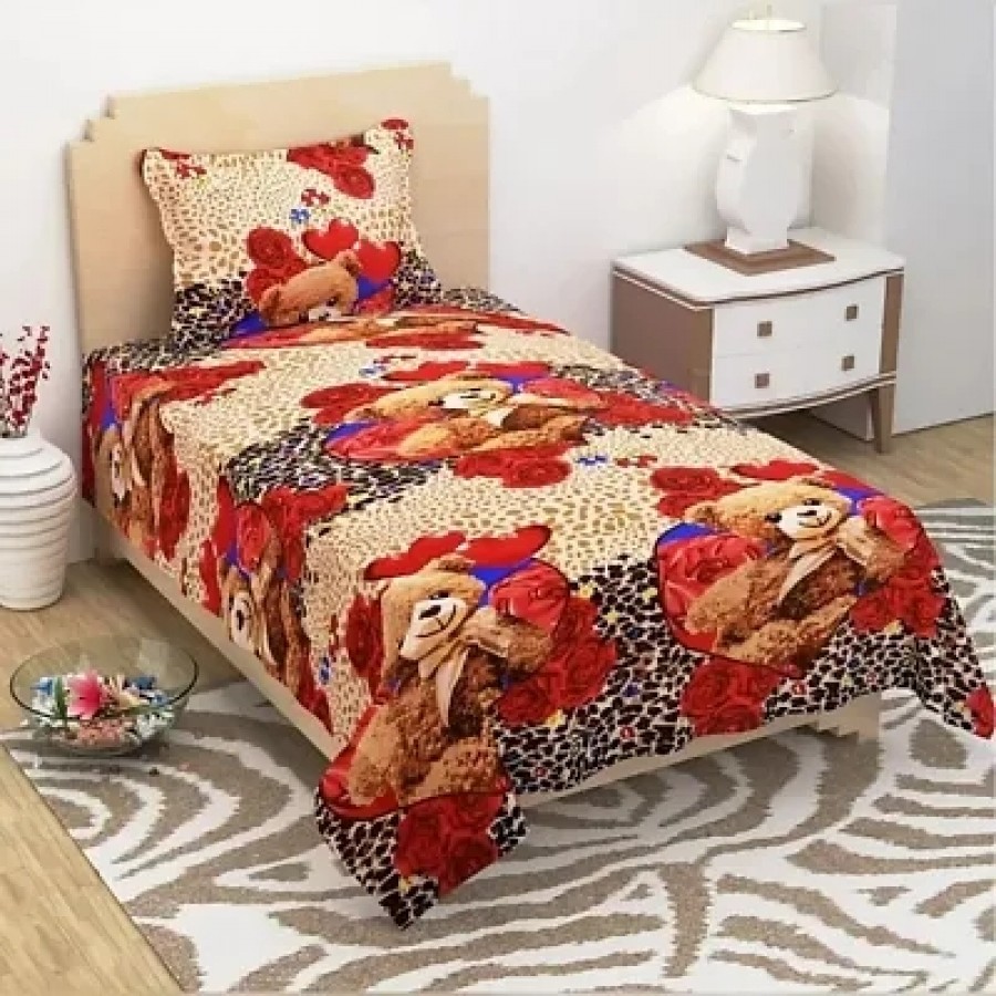 Fancy Polycotton Single Bed Bedsheet with Pillow Cover