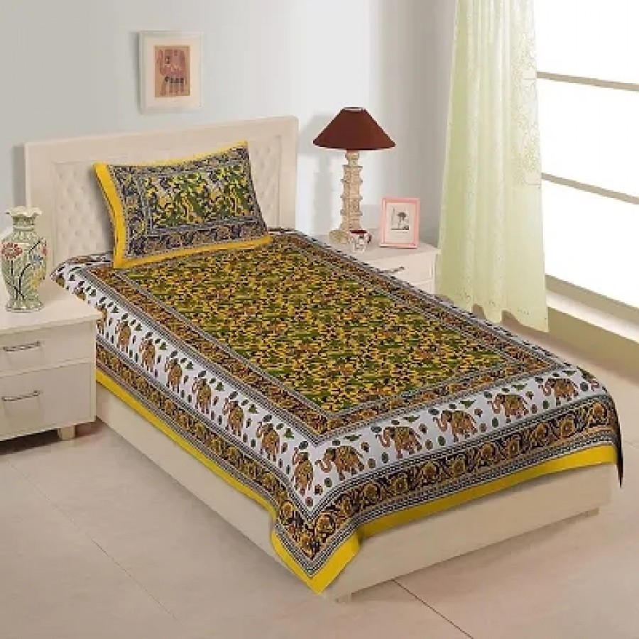 Stylish Cotton Single Bedsheet with One Pillow Cover