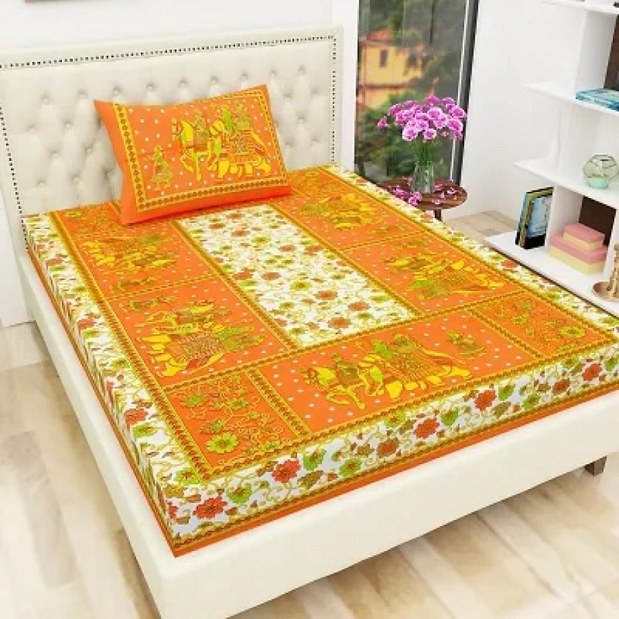 Stylish Cotton Single Bedsheet with One Pillow Cover