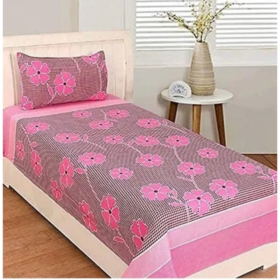 Stylish Polycotton Printed Single Bedsheet With Pillow Cover