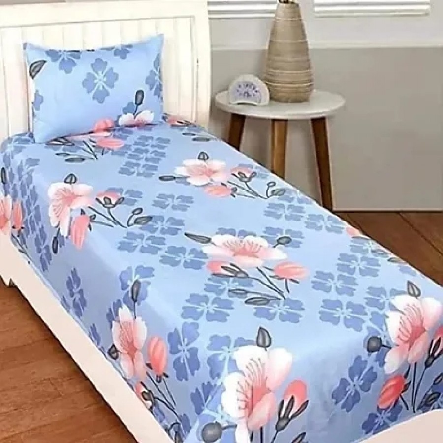 Vaastu Furnishings 160 TC Prime Collection Glace Cotton Printed Flat Single Bedsheet with 1 Pillow Cover