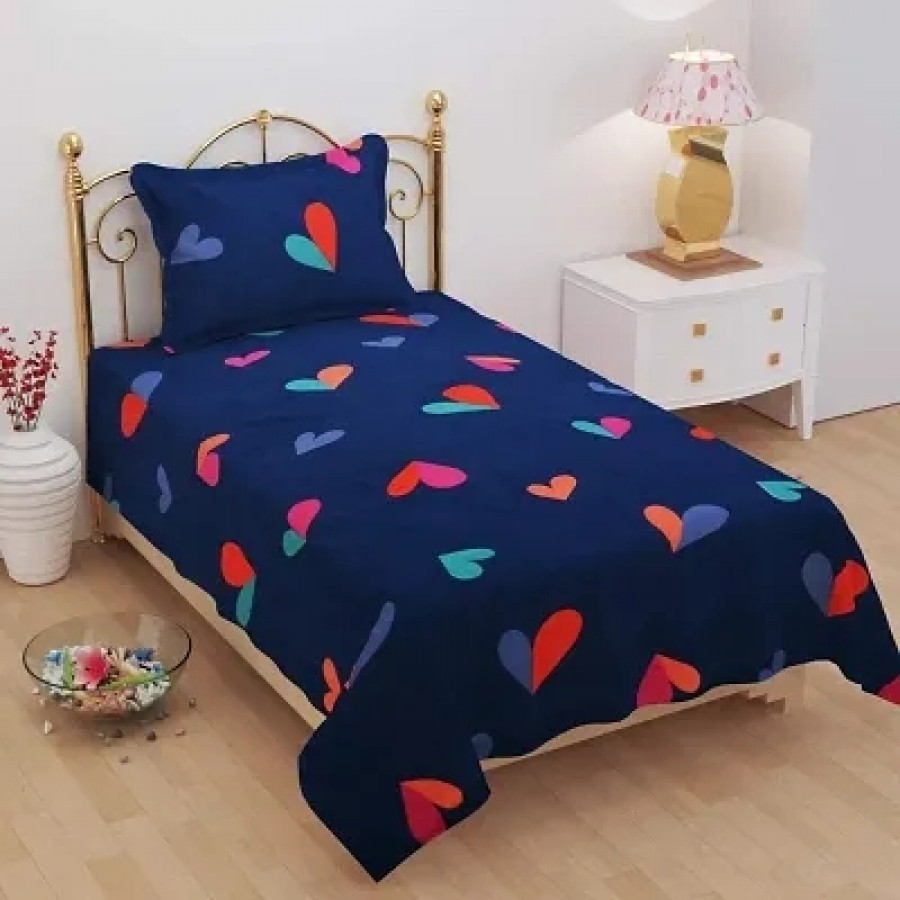 Vaastu Furnishings 160 TC Prime Collection Glace Cotton Printed Flat Single Bedsheet with 1 Pillow Cover