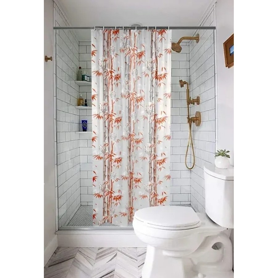 CASA-NEST PVC Floral Bamboo Design Shower/partition Curtain with 8 Hooks (4.5feetx7feet), (54x84 Inches), Orange, Waterproof CS Tulip009