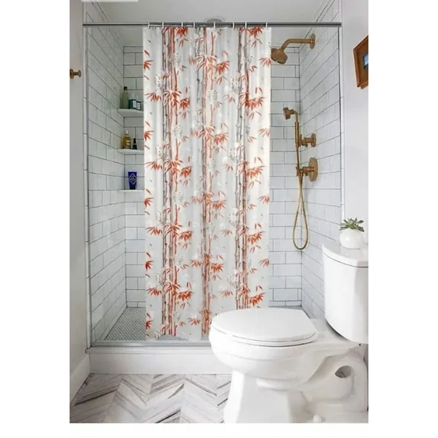 PVC Shower Curtain with 8 Hooks (Orange, 54x78 Inch, 4.5x7 ft)