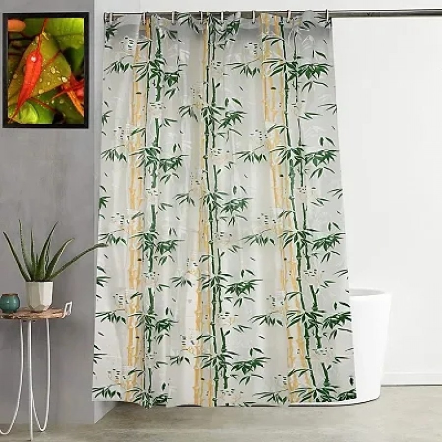 Premium Bamboo Design PVC Shower Curtain with 8 Hooks 7ftnbsp;nbsp;(54in x 84in, Green)