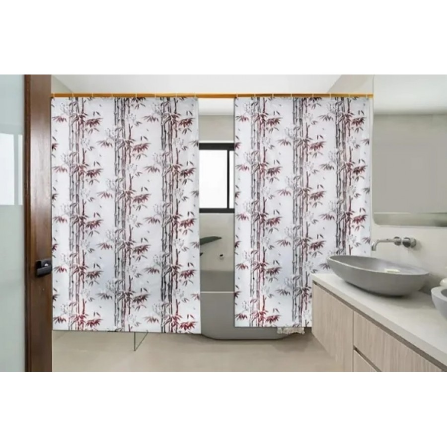 Shower Curtains for Bathroom 7 feet Height 4.5 feet Width Bamboo Branches Pattern Brown Set of Two with 16 Hooks