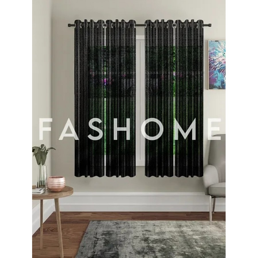 FasHome Black Polyester Eyelet Fitting Striped Window Curtains