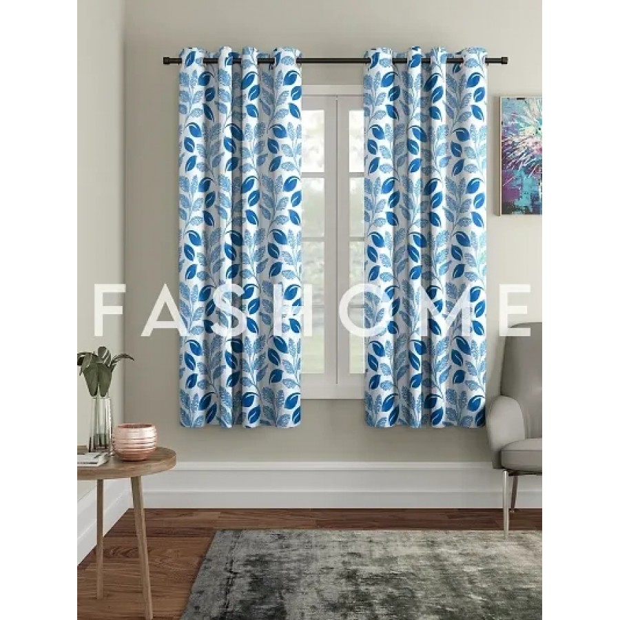 FasHome Blue Polyester Eyelet Fitting Window Curtain - Pack of 2