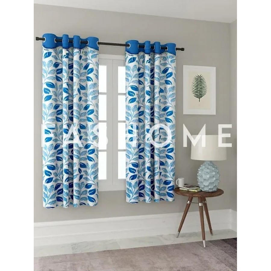 FasHome Blue Polyester Eyelet Fitting Window Curtains (Pack Of 2 Curtains)