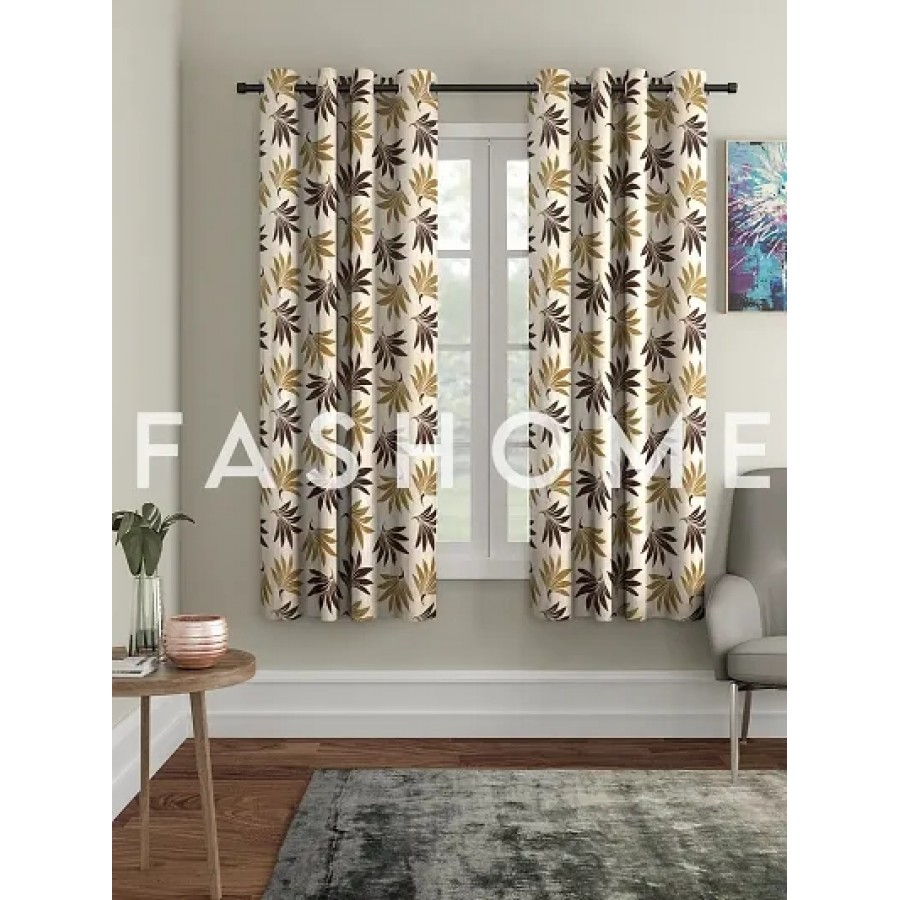 FasHome Brown Polyester Eyelet Fitting Window Curtain - Pack of 2