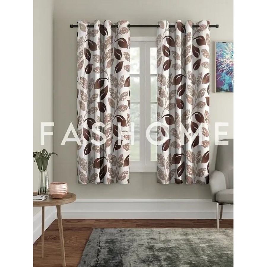 FasHome Brown Polyester Eyelet Fitting Window Curtain - Pack of 2