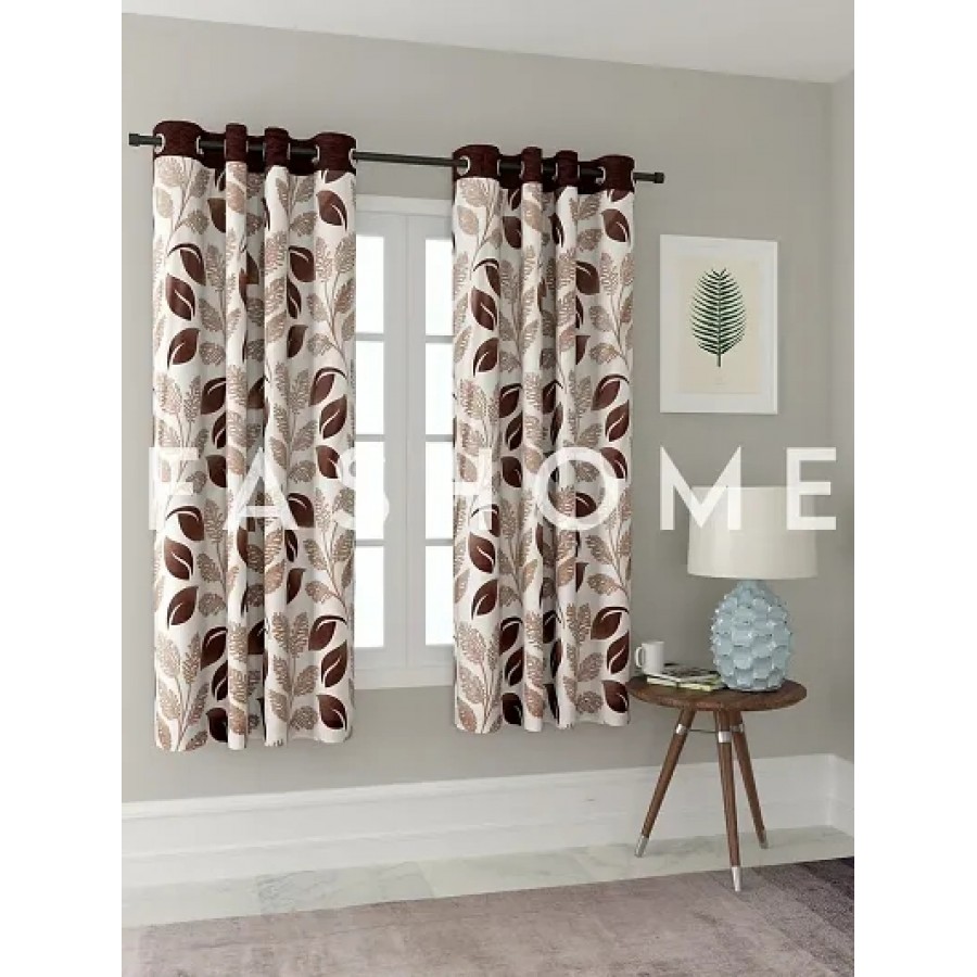 FasHome Brown Polyester Eyelet Fitting Window Curtains (Pack Of 2 Curtains)