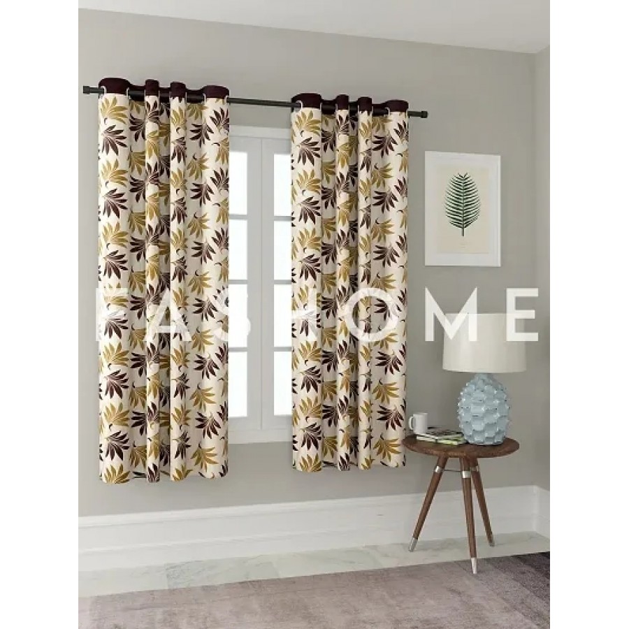 FasHome Brown Polyester Eyelet Fitting Window Curtains (Pack Of 2 Curtains)