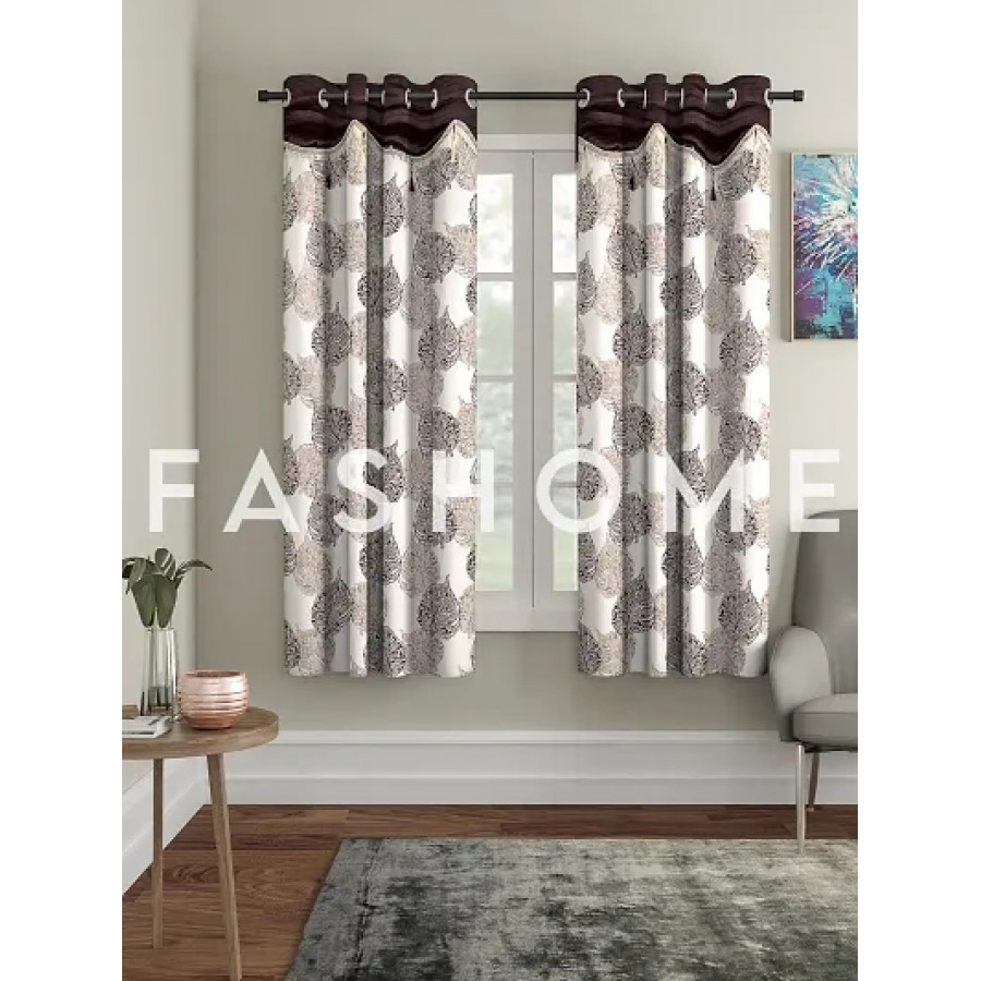 FasHome Brown Polyester Eyelet Fitting Window Curtains (Pack Of 2 )