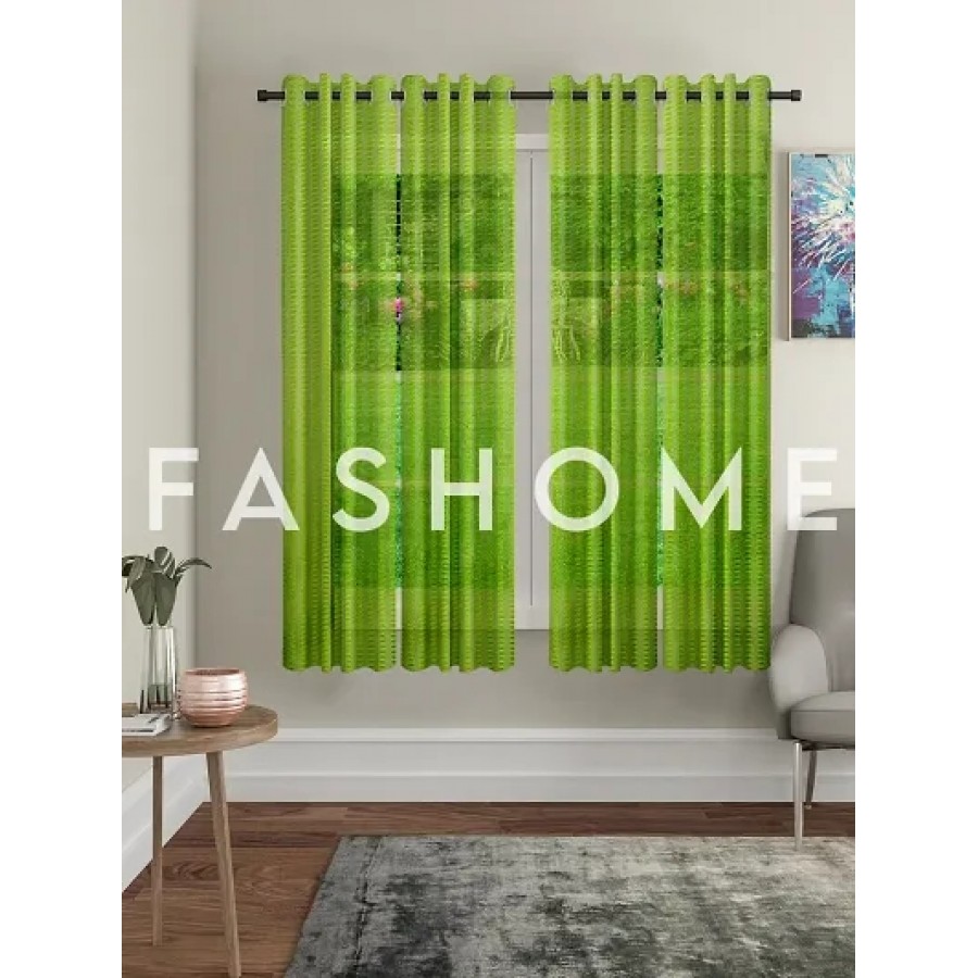 FasHome Green Polyester Eyelet Fitting Striped Window Curtains