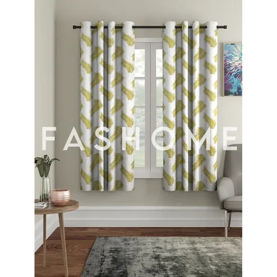 FasHome Green Polyester Eyelet Fitting Window Curtain - Pack of 2