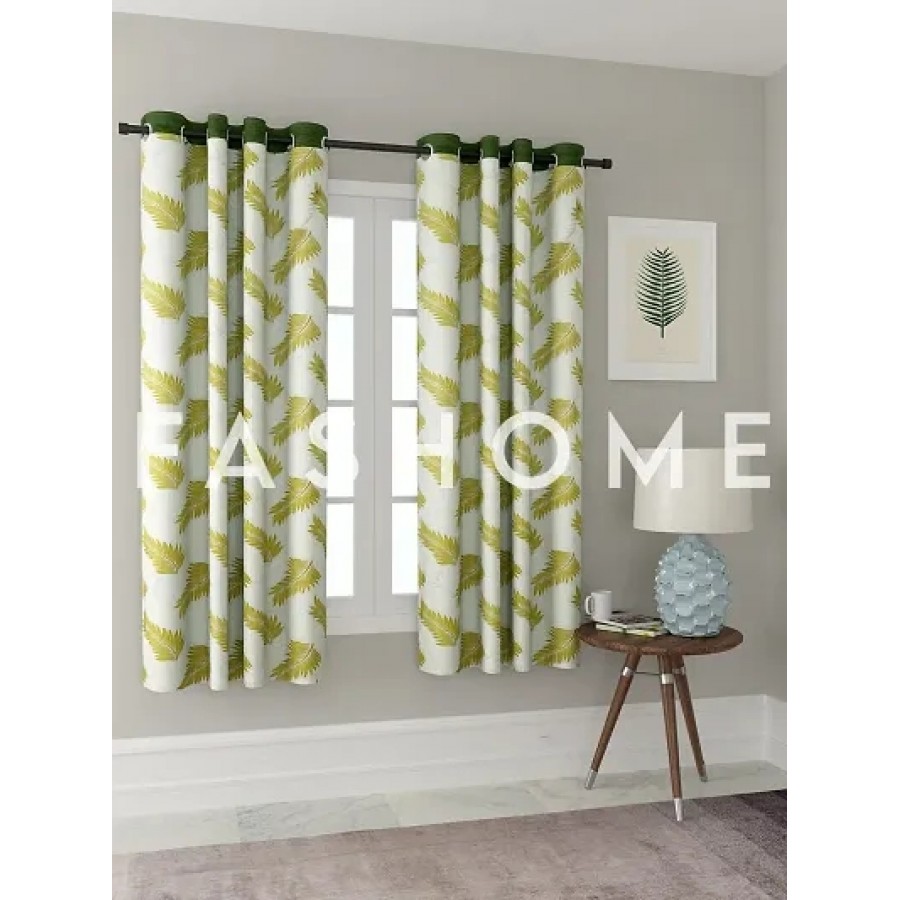 FasHome Green Polyester Eyelet Fitting Window Curtains (Pack Of 2 Curtains)