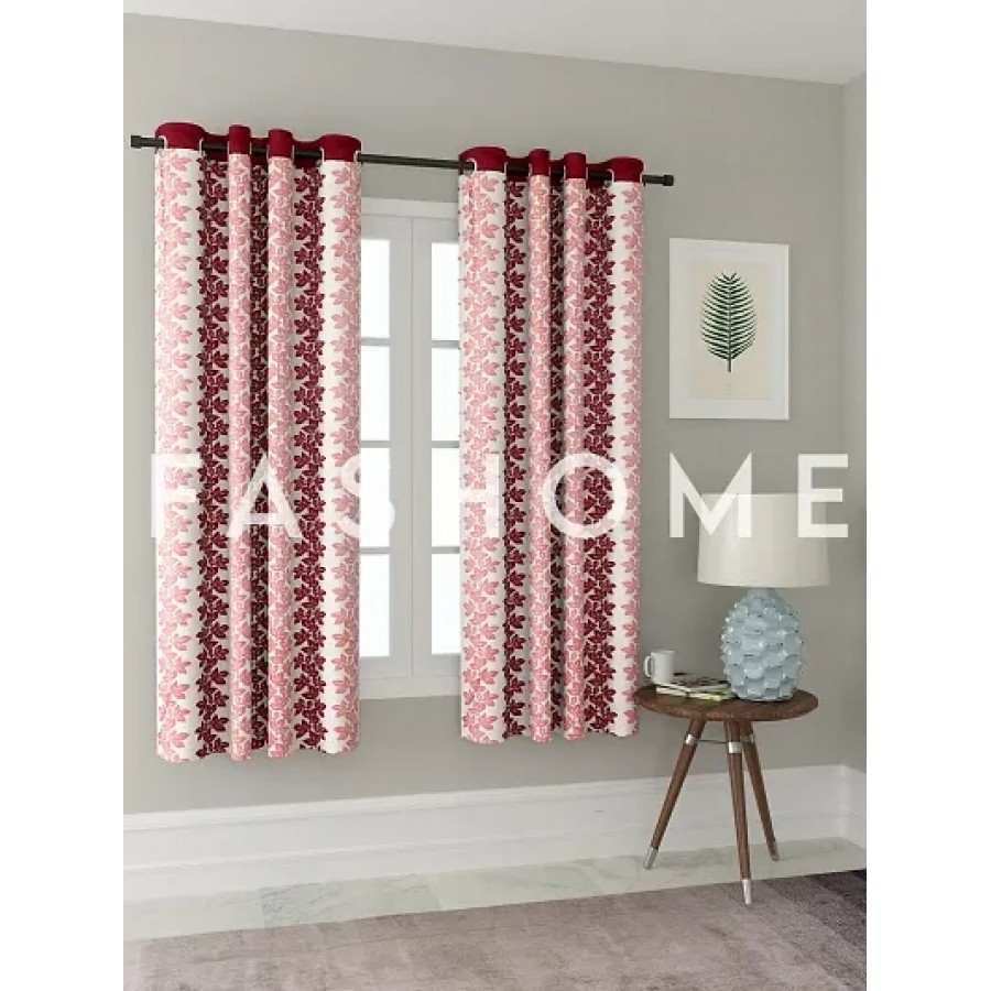 FasHome Maroon Polyester Eyelet Fitting Window Curtains (Pack Of 2 Curtains)