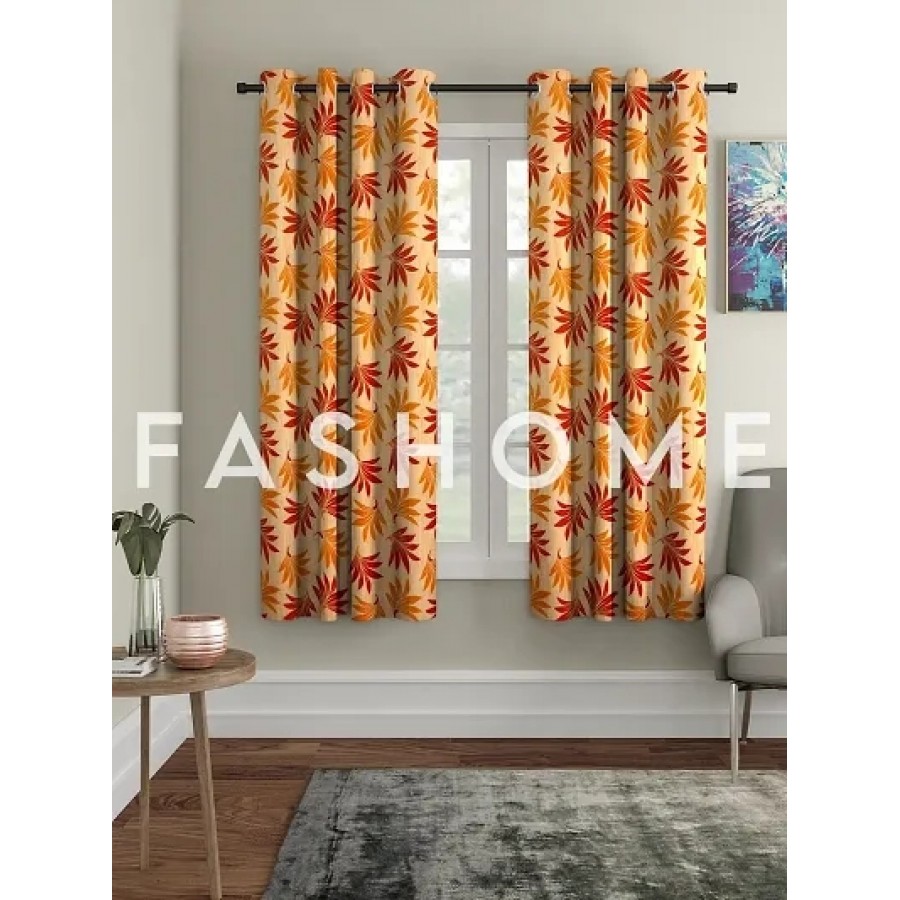 FasHome Orange Polyester Eyelet Fitting Window Curtain - Pack of 2