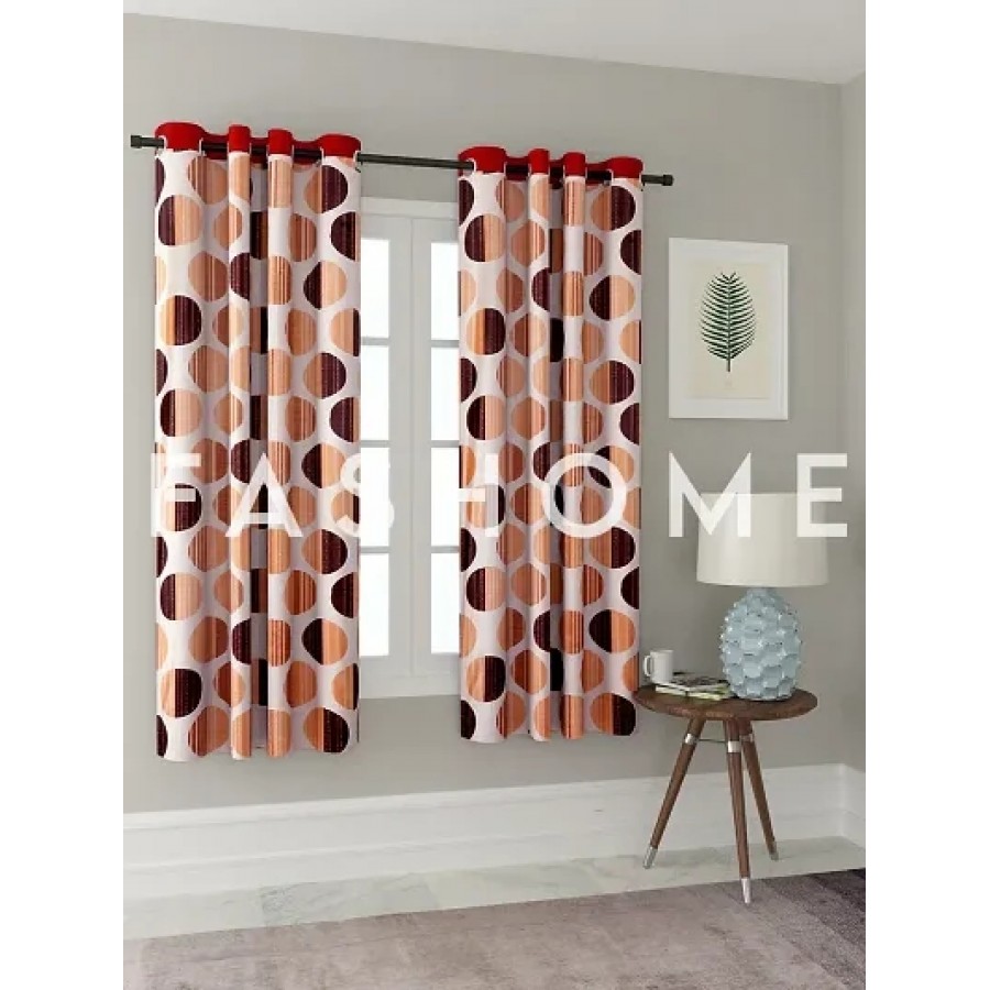 FasHome Orange Polyester Eyelet Fitting Window Curtains (Pack Of 2 Curtains)