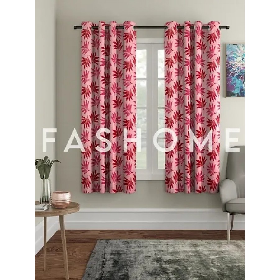 FasHome Pink Polyester Eyelet Fitting Window Curtain - Pack of 2