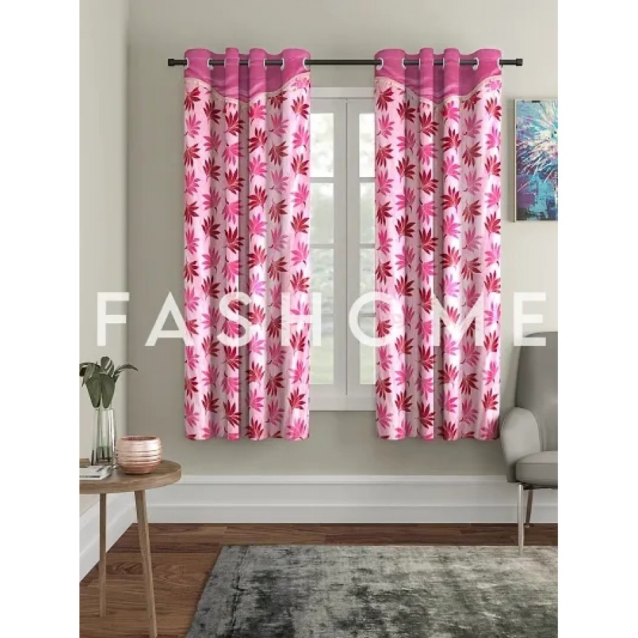 FasHome Pink Polyester Eyelet Fitting Window Curtains (Pack Of 2 Curtains)