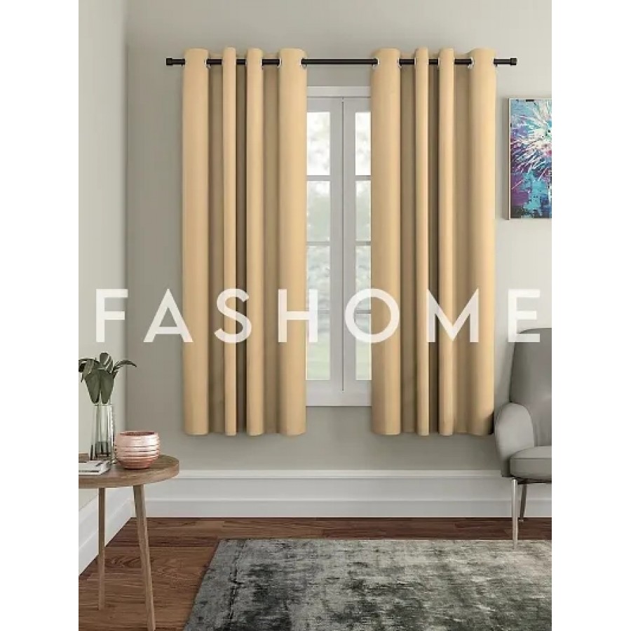 FasHome Premium Beige Polyester Solid Window Curtain (Pack Of 2)