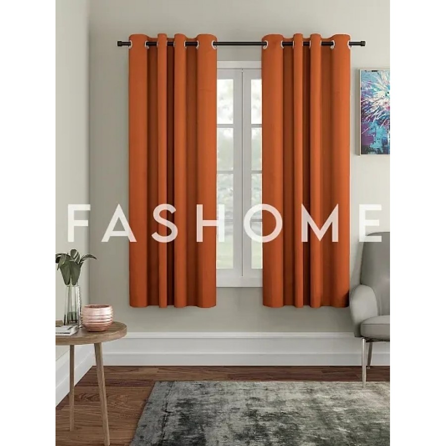 FasHome Premium Brown Polyester Solid Window Curtain (Pack Of 2)