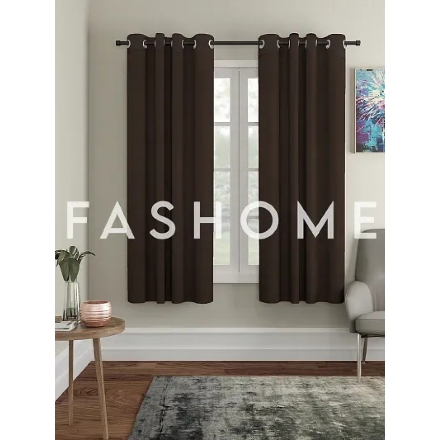 FasHome Premium Brown Polyester Solid Window Curtain (Pack Of 2)