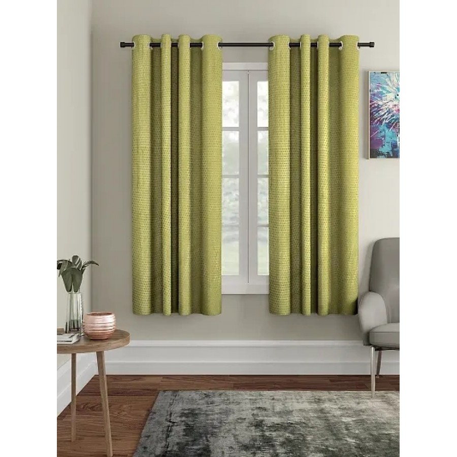 FasHome Premium Green Polyester Polka Dot Printed Window Curtain (Pack Of 2)