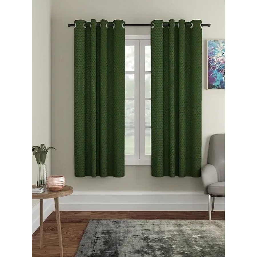 FasHome Premium Green Polyester Polka Dot Printed Window Curtain (Pack Of 2)